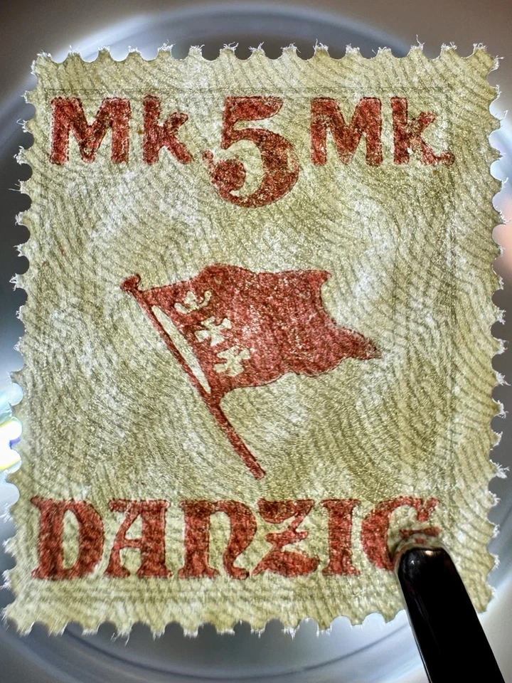 🔥 Danzig 1920 - Edición Bandera 5 Marcos - Oliva/Rojo - Genuino Vintage - F-VF 🔥 Foto 1 de 4
