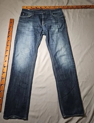 HUGO BOSS Jeans Mens 38x34 Blue Grunge 5 Pocket Casual Stretch Straight Pants - Image 1 of 4