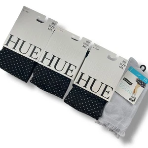 Hue Womens Small Dotted Tights Black 3 Pair Size M/ L With No Nonsense Grey Sock - Picture 1 of 3