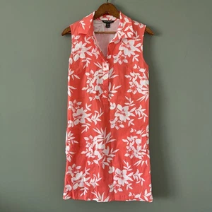 Vestido Tommy Bahama Coral con Flores Blancas Cuello Botón Delantero Talla XS - Imagen 1 de 10