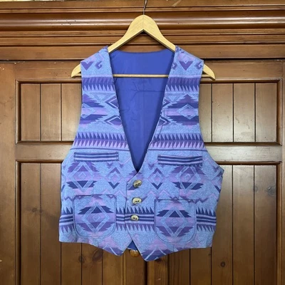 Chaleco Vintage Hecho a Mano Western Wear Algodón Suroeste Vaquero Púrpura Rosa Foto 1 de 4