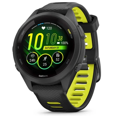 Reloj inteligente Garmin Forerunner 265S GPS para correr pantalla AMOLED negro amplificador amarillo Foto 1 de 4