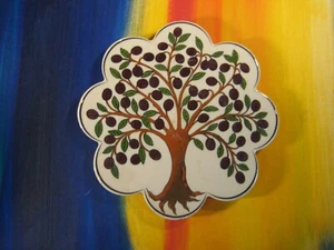 Handpainted Fig Tree Glazed Ceramic Hot Plate Trivet Felt Backed Made in Turkey - Picture 1 of 5