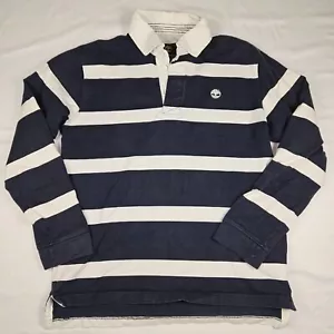 Vintage Timberland Rugby Polo Shirt Adult S Blue Big Stripe Collared Casual EUC! - Picture 1 of 5