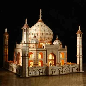 DIY 3D Puzzle Wooden Taj Mahal Mechanical Building Model Kit Illuminated Light - Picture 1 of 9