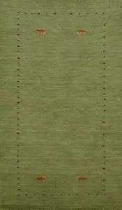 Artisan-crafted Green Gabbeh Accent Rug Wool Handmade Carpet 2x5 ft - Picture 1 of 18