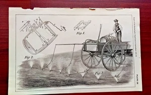 Dibujo de boceto de ingeniería de 1882 de granjero y equipo de riego. - Imagen 1 de 2