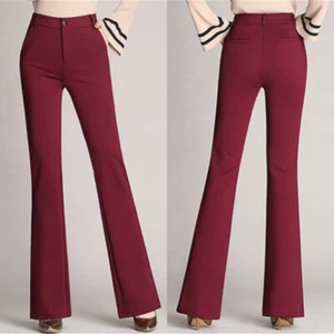 Lady High Waist Bootcut Flare Pants Slacks Dress Trousers Wide Leg Work Bottoms - Picture 1 of 12