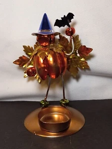 HALLOWEEN WITCH Figurine Metal Candle Holder Pumpkin Bat Decor tea light RARE - Picture 1 of 12