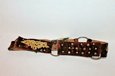 Cinturón de cuero de terciopelo aplastado marrón Betsey Johnson vintage para dama talla S pequeño NUEVO Foto 1 de 3