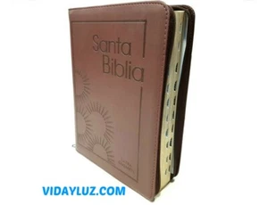 BIBLIA LETRA GIGANTE (14 PUNTOS) PIEL CAFE con CIERRE e INDEX, REINA VALERA 1960 - Picture 1 of 3