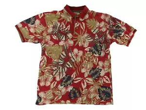 Bamboo Cay Mens Hawaiian Polo Shirt M Red Floral Short Sleeve - Picture 1 of 5