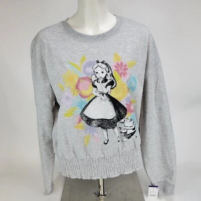 Disney Alice in Wonderland Sweatshirt Heather Grey Pintuck Hem Womens Large NWT - Image 1 of 4