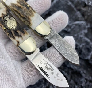 Tactical Folding Blade Knife Sunfish German Damascus steel Hunting Pocket Knife - Picture 1 of 13