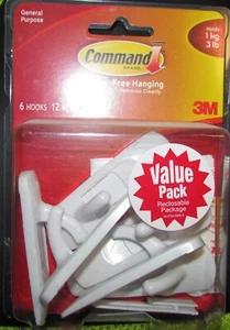 3M COMMAND 17001-VP-6PK VALUE PACK ADHESIVE MEDIUM HANGER HOOKS STRIP - Picture 1 of 2