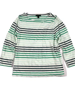 J. Camisa de manga larga Crew Girls Junoirs talla mediana a rayas verde, blanca Foto 1 de 4