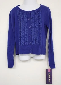 Cherokee Cardigan Sweater Cotton Blue Button down Ruffle Front XS 4-5 NWTS - Picture 1 of 4