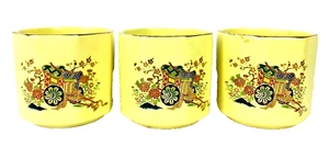 Juego de 3 tazas de sake japonesas vintage diseño carro amarillo borde octágono pin rayas - Imagen 1 de 9