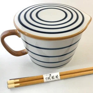 large ceramic soup bowl with handle, chopstick, lid, microwave safe- new - Picture 1 of 6