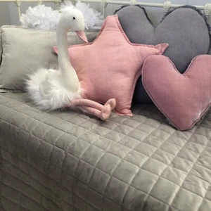 2 Piece Grey Velvet Baby Girl Boy Quilted Cot Coverlet Quilt & Rectangle Cushion - Picture 1 of 3