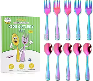 10 Pack Toddler Utensils, Stainless Steel Rainbow Silverware Set for Kids, Child - Picture 1 of 12
