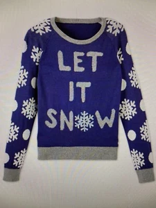 Girls' 'Let It Snow' Pullover Blue Sparkle Snowflake Sweater - Picture 1 of 8