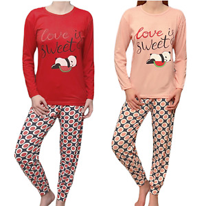 Pyjama femme, pantalon long et manches, Love Panda, 2 couleurs, S - XXL