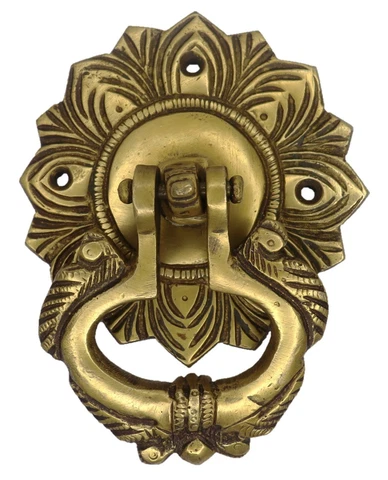 Flower Engraved Round Shape Antique Style Door Bell Handmade Brass Door Knocker Cover