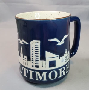 Otagiri Baltimore Mug Inner Harbor Blue Embossed Speckled Vintage Souvenir 10oz - Picture 1 of 9