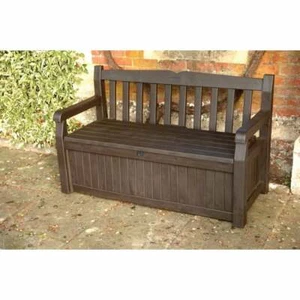 KETER ICENI EDEN PLASTIC GARDEN STORAGE BENCH BOX DARK BROWN WATERPROOF - Picture 1 of 4