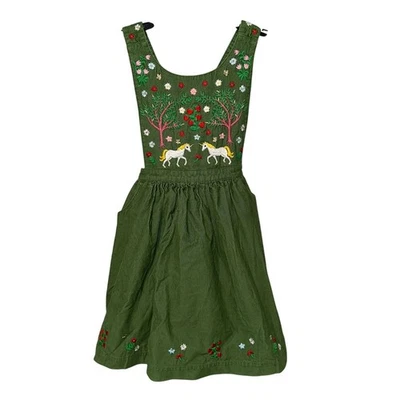 Vestido Mini Boden Unicornio Bordado Pana Verde Delantal 7/8 Niñas Algodón Foto 1 de 4
