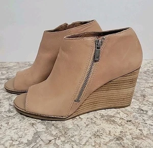 Lucky Brand Jaspah Women Bootie Boots Size 8 Medium Brown Leather Side Zip Wedge - Picture 1 of 10