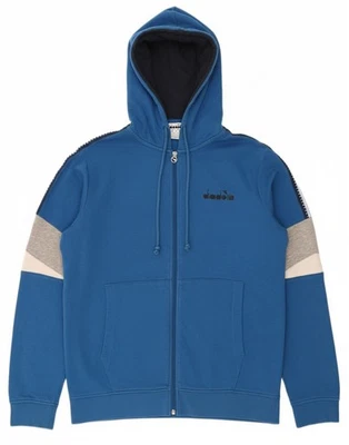 Suéter com capuz DIADORA masculino gráfico com zíper pequeno azul colorblock algodão DX10 - Imagem 1 de 4