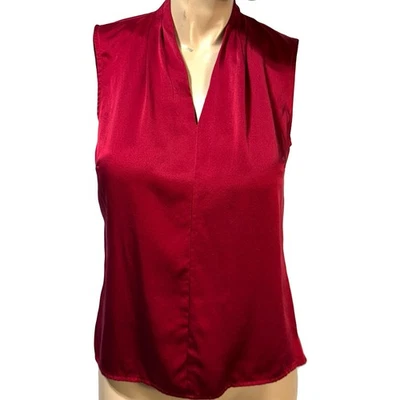Talbots 女式纯丝绸衬衫 6 码红色无袖 V 领 — 第 1/4 张图片