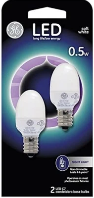 GE LED C7 Soft White Night Light Bulbs Candelabra Base 0.5 Watts 2-Pk. - Image 1 of 2