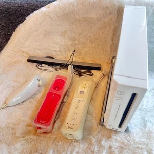 Nintendo Wii Console Set with Pink & White Remotes + Sensor  Ships from Japan - Picture 1 of 20