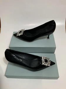 C.PARAVANO Black Crystal Buckle Pumps Size 6.5 US / 37 EU Kitten Heels Elegant - Picture 1 of 12
