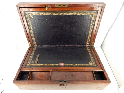 Antigua caja de escritura de viaje plegable de madera victoriana (caja inclinada) Foto 1 de 4