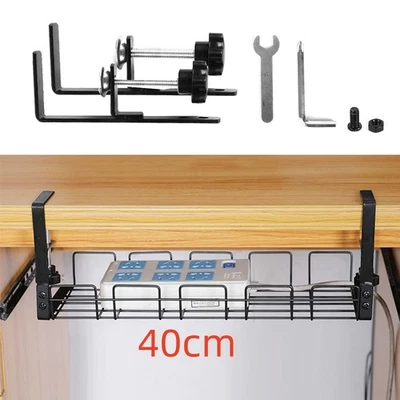 No Drill Tidy Wire Cord Storage Rack Organizer Under Desk Cable Tray Management - Image 1 of 4