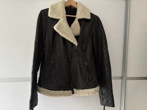 Damen schwarze Biker Lederjacke Gr. 36/38 mit Fell - Bild 1 von 9