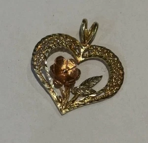 Vintage 14k Gold Herz mit Blume Anhänger 1,9g - Bild 1 von 3