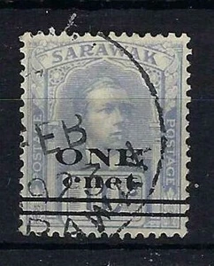 SARAWAK SG72a 1923 1c ON 10c DULL BLUE CNET FOR CENT VAR USED - Picture 1 of 1