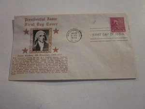 US COVER 1939 JAMES MADISON FDC #843 COIL STAMP CROSBY CACHET MADISON PORTRAIT - Bild 1 von 3