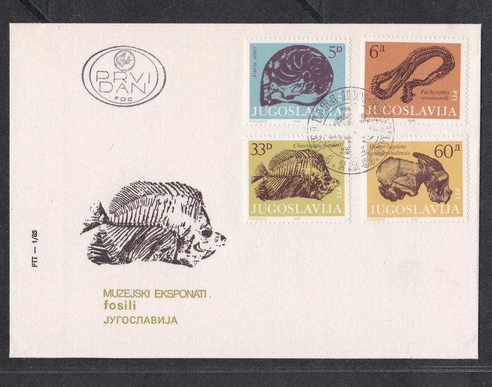 YUGOSLAVIA 1985 FIRST DAY COVER FOSSILS MUSEUM EXHIBITS CACHET - Image 1 of 1