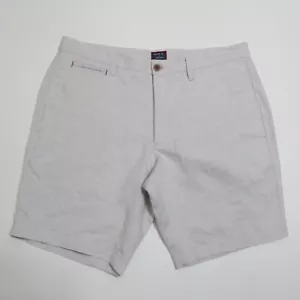 Pantaloncini chino Untuckit da uomo 34 misto lino grigio tasche anteriori piatte cerniera casual - Foto 1 di 11