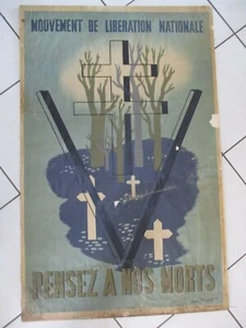 DV10108 AFFICHE MOUVEMENT LIBERATION NATIONALE HOMMAGE MORTS 1944 MAUVAIS ETAT - Imagen 1 de 9