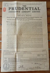 Prudential Whole Life Assurance Policy Document 1937 - Found in Relative's Items - Picture 1 of 1