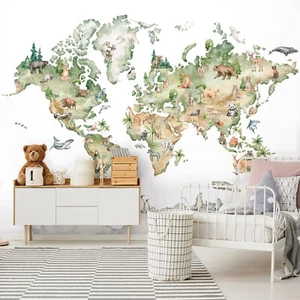 Papel Tapiz Para Niños Mapa 368x254 Cm Habitación De Bebé Nursery Verde Blanco - Imagen 1 de 7