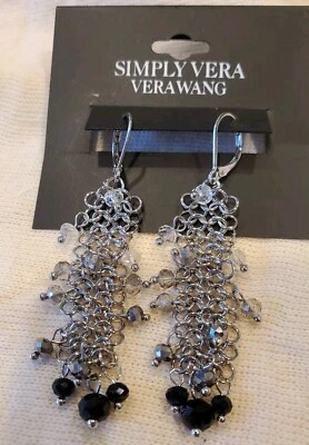 PENDIENTES COLGANTES PERFORADOS VERA WANG 2 1/2" LARGOS CON CRISTALES NEGROS Y GRISES NUEVOS Foto 1 de 4