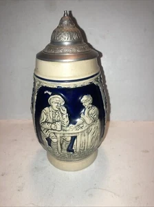 VTG German Beer Stein w Pewter Lid "zeit, Wind Frauu Gluck” - Picture 1 of 6
